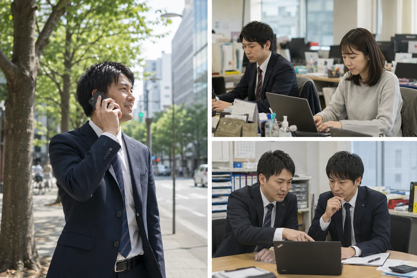 営業担当が電話対応や社内打ち合わせを行うサポートイメージ